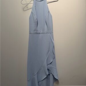 Aqua Light Blue Halter High-Low Ruffle Dress